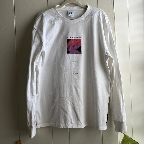 Zara Men's White Long Sleeve Graphic Tee Size M - Picture 1 of 11